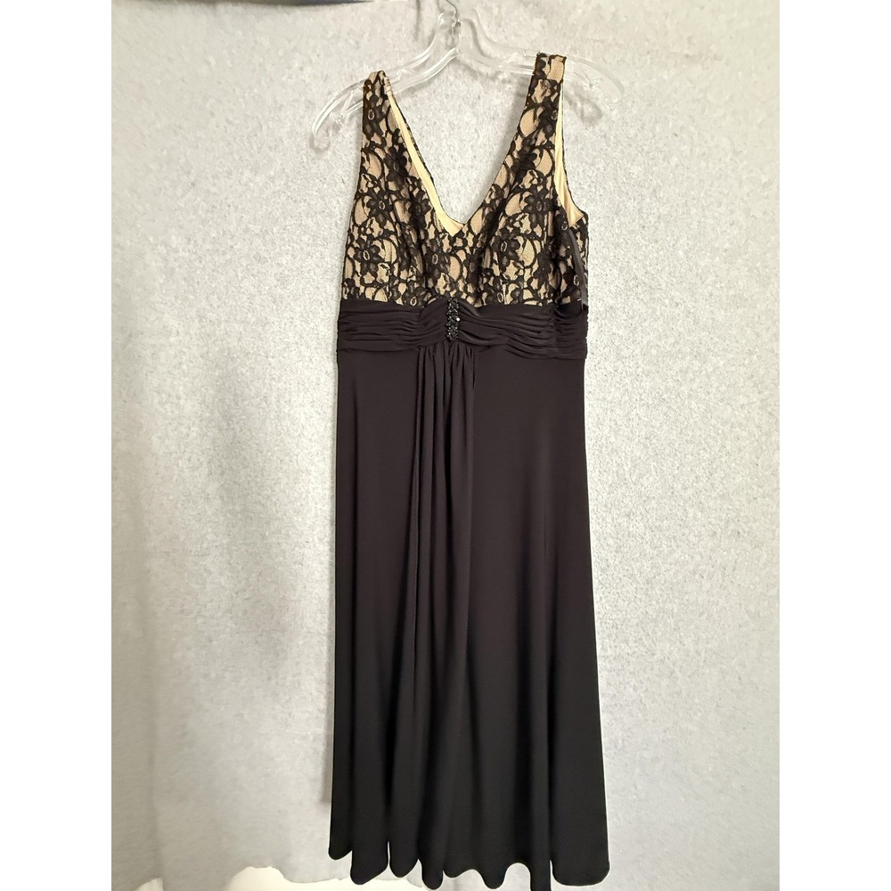 Y2K Jessica Howard Prom Dress Womens 10 Black Lace Bodice Rhinestone Midi